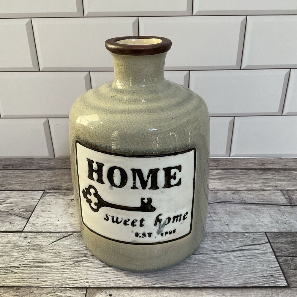 Rustic Farmhouse Ceramic,home sweet home Vase 4.75in W x 7in H  Home Decor